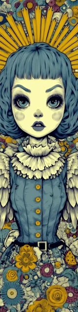 Free angel bookmark featuring yellow and blue angel with yellow crown